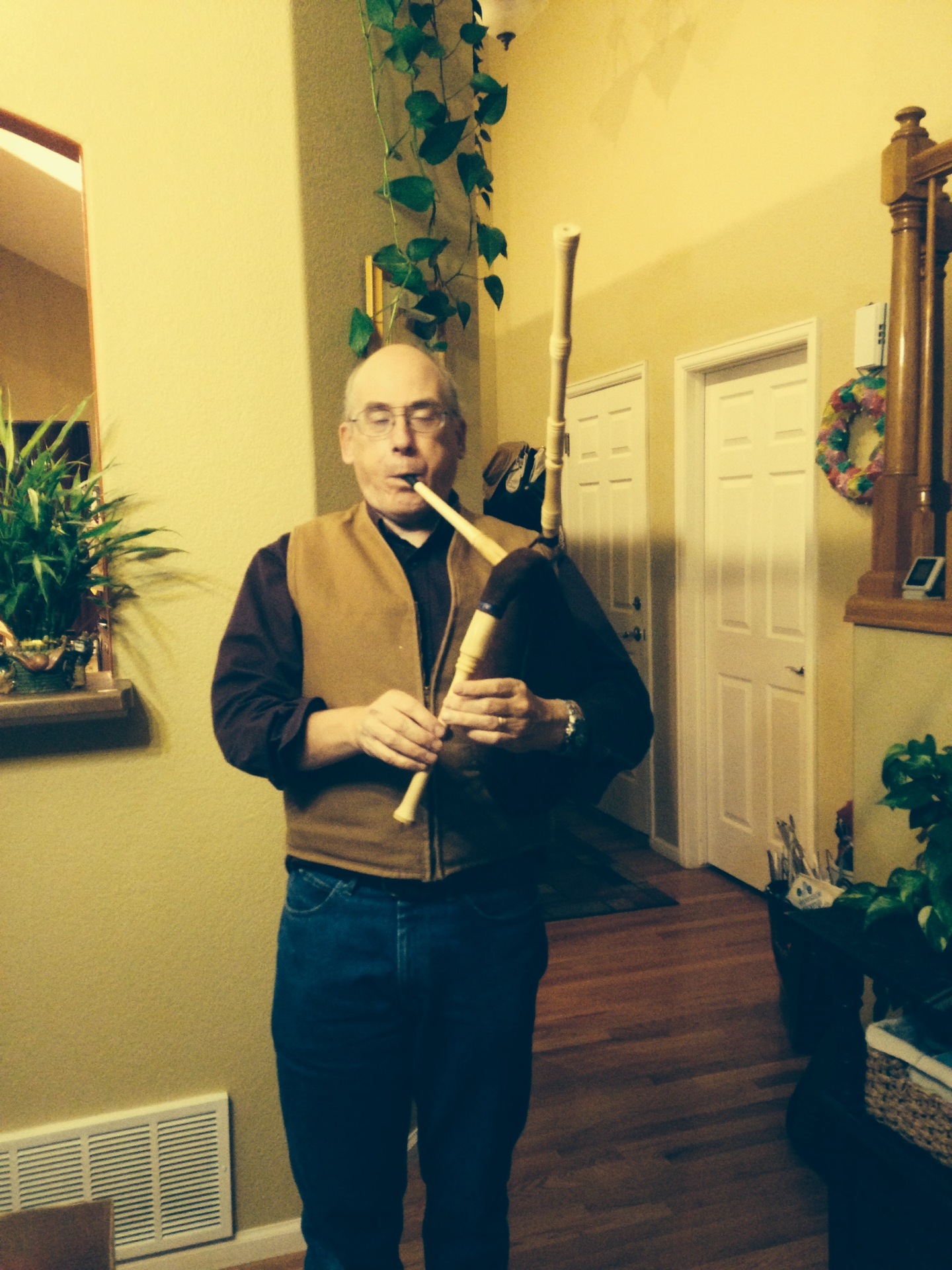 Playing the indoor bagpipes